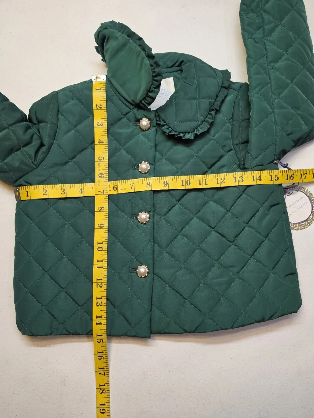 Edgehill Collection × Darby Green Quilted Puffer Jacket with Ruffle Collar NWT